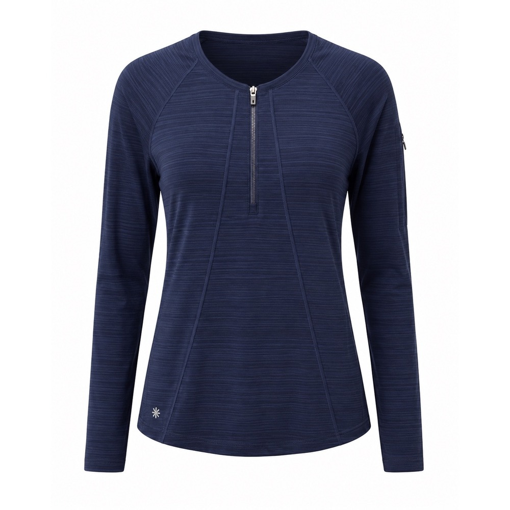 Athleta Pacifica Quarter Zip Pullover Womens L Navy Space Dye Zip Pocket Running